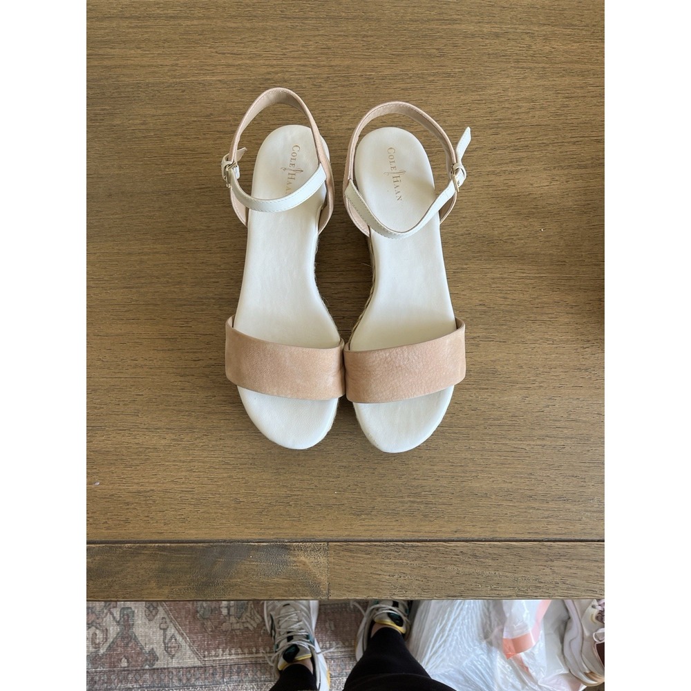 Cole Haan Arden Platform Wedge Sandals Beige Leather Espadrille 8.5